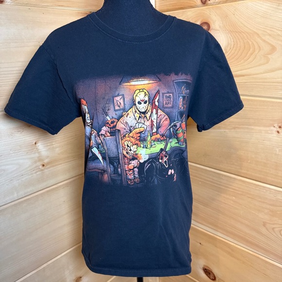 Get Down Art Other - Big Chris Art Horror Villains Poker Graphic Tee Shirt Black Small Jason Freddy